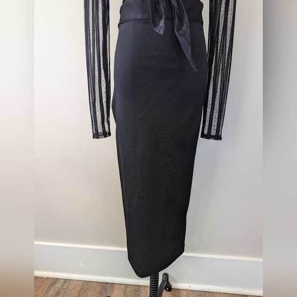 Bill Hallman Sheer Striped Pencil Midi Dress Retro Wiggle - Picture 6 of 15